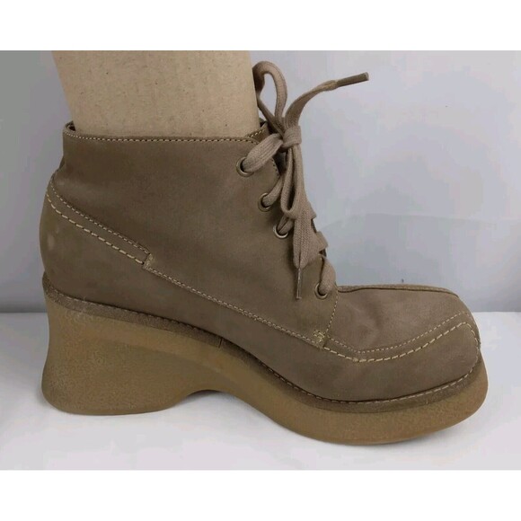 Y2K Chunky Heel Platform Brown Leather Ankle Boots MIA Womens Size 8M - Picture 7 of 12